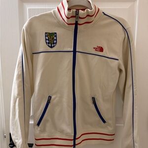 The North Face Cream Vintage Zip Up Jacket with Blue and Red Details